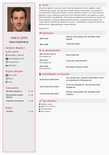 Fizik Öğretmeni CV Örnekleri cv indir